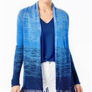 Lilly Pulitzer Blue thistle Tatum Ombré fringe Cardigan Sweater size Large